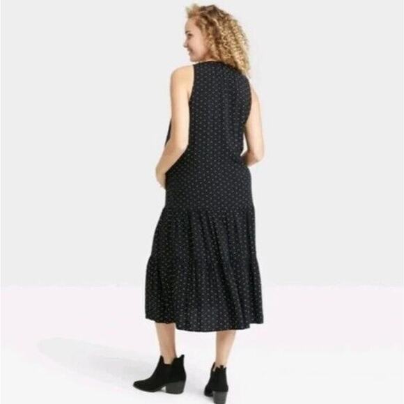 NEW The Nines by Hatch Maternity Dress Black Rayon Sleeveless Tiered Midi Size S - Picture 4 of 12